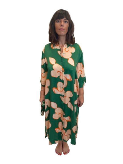 ROBE VERTE MOTIFS FLEURS BELLAJONES